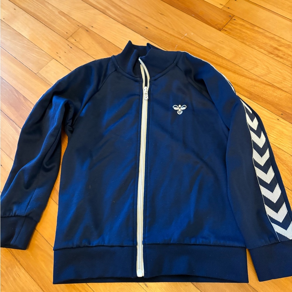 Hummel Navy Blue Zip-Up Jacket with Chevron Sleeve